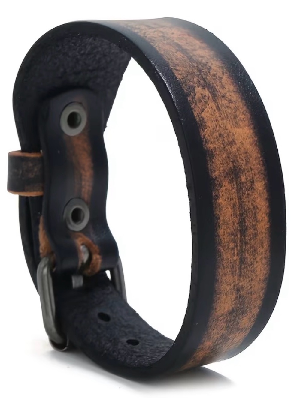 Source Unknown Black and Brown Distressed Leather Men's Bracelet